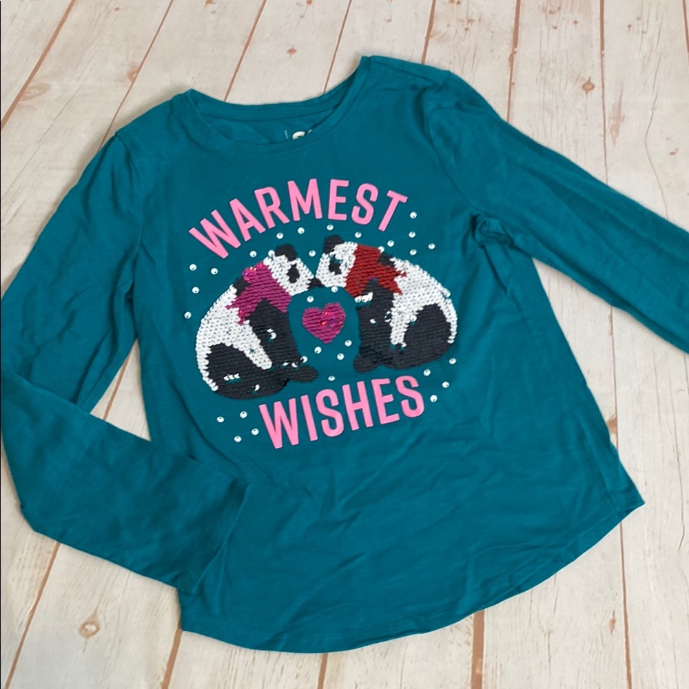 Cat & Jack Tea Long Sleeve Shirt with Warmest Wishes and Bears—Flip Sequins